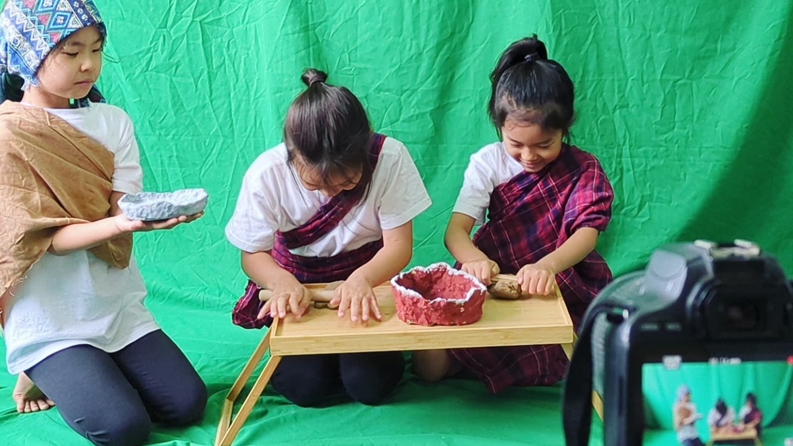 Students green screen project acting