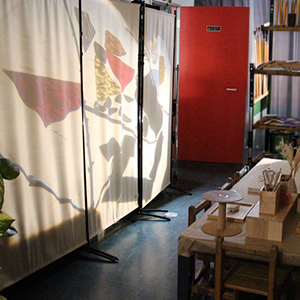 Art atelier with slightly dark light