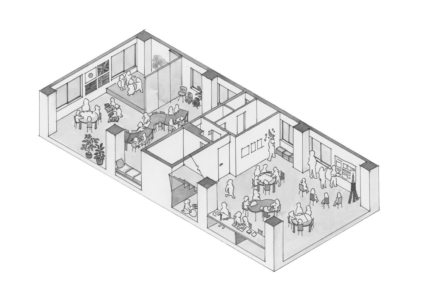 Isometric illustration of the elementary school floor plan