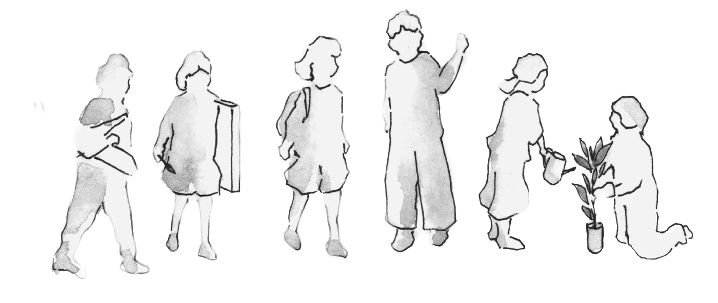 Illustrated silhouettes of children engaged in different activities